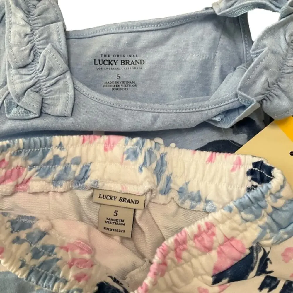 Lucky Brand Girls Short Outfits 4 Piece Sets Blue Pink Size 5 NEW